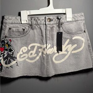 Ed Hardy Gray Mini Skirt with Logo